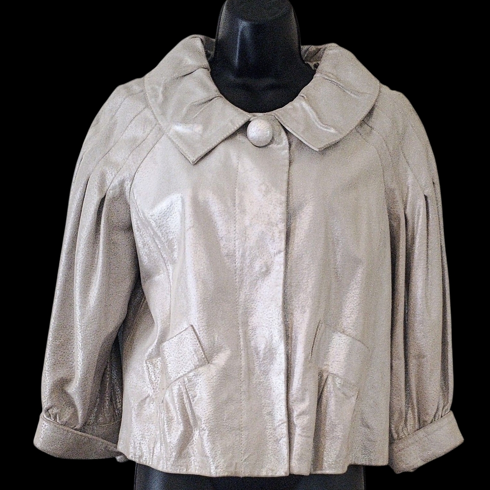 Chic Women's Leather Metallic Cape Jacket